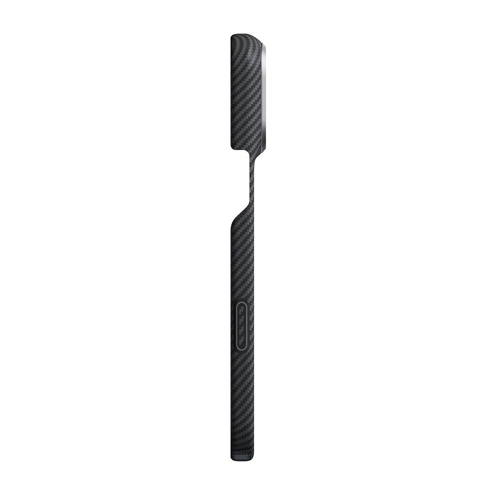 Apple iPhone 18 Pro Kılıf M-safe Şarj Özellikli 1500D Aramid Karbon Fiber Pitaka Ultra-Slim Classic Serisi Black-Grey Twill Kapak