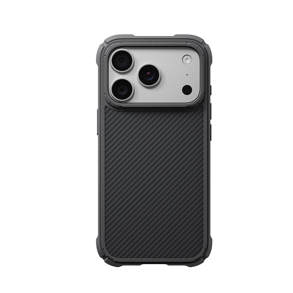 Apple iPhone 18 Pro Kılıf M-safe Şarj Özellikli 600D Aramid Fiber Pitaka Black-Grey Twill Serisi Cairn Kapak