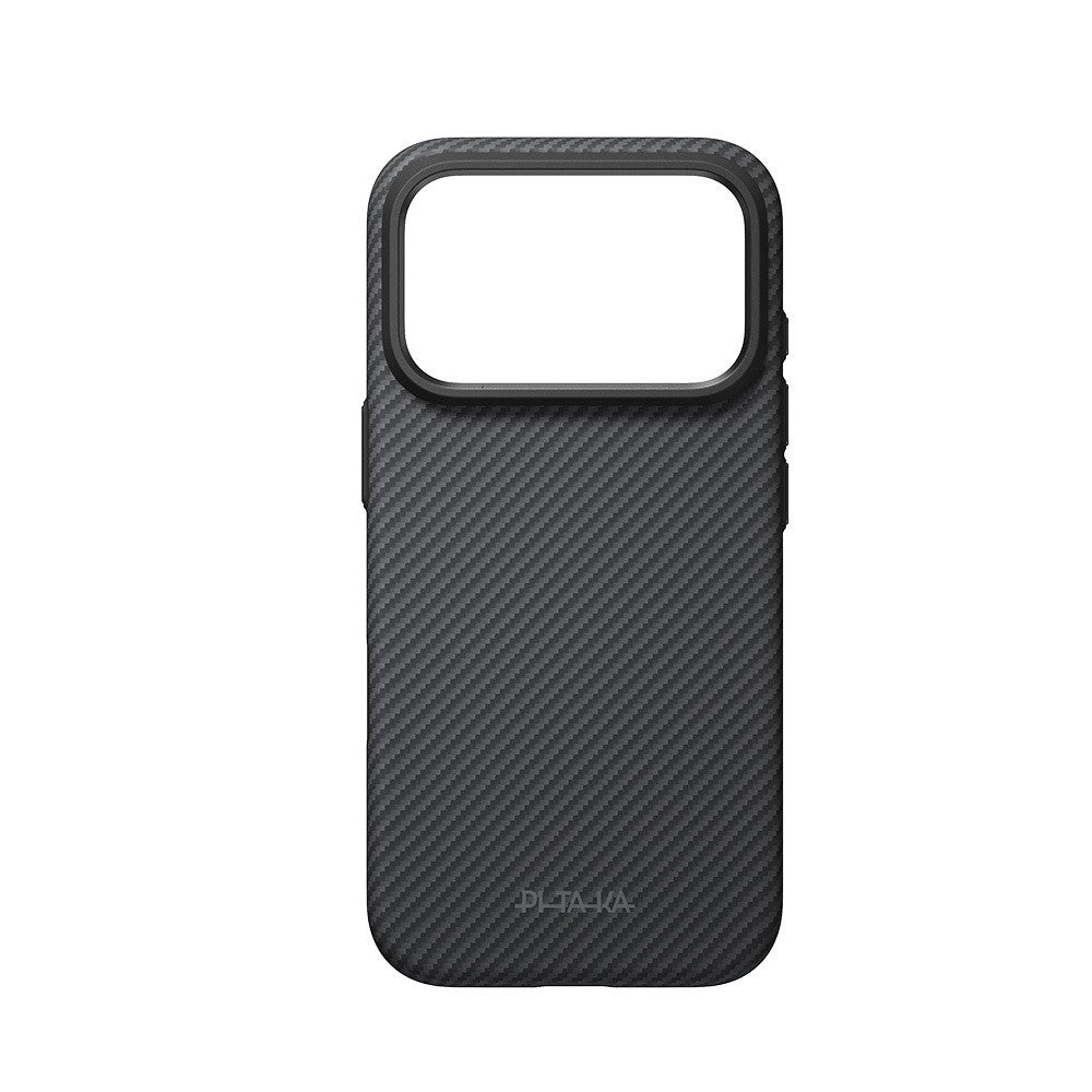Apple iPhone 18 Pro Kılıf M-safe Şarj Özellikli Aramid Karbon Fiber Pitaka Military-Grade Classic Serisi New Logo Black-Grey Twill Kapak