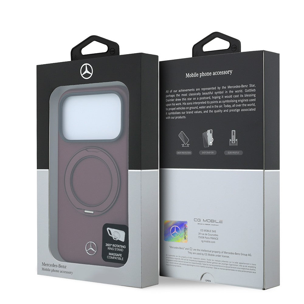 Apple iPhone 18 Pro Kılıf Mercedes Benz Orjinal Lisanslı M-safe Şarj Özellikli 360 Derece Dönebilen Standlı PU Metal Logolu Kapak