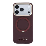 Apple iPhone 18 Pro Max Kılıf Guess Orjinal Lisanslı M-safe Şarj Özellikli 360 Derece Dönebilen Standlı PU Metal Yazı Logolu Kapak