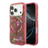 Apple iPhone 18 Pro Max Kılıf Guess Orjinal Lisanslı M-safe Şarj Özellikli Gül Desenli Simli Yazı Logolu Kapak
