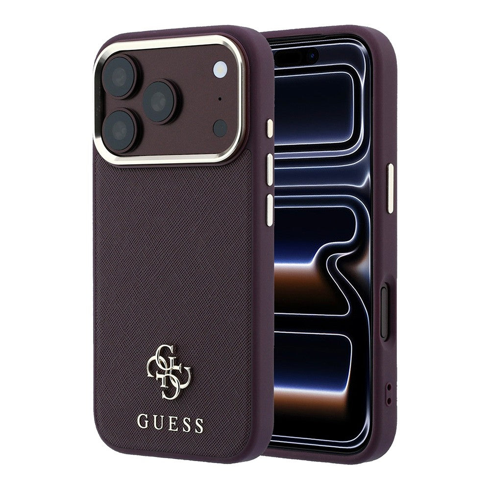 Apple iPhone 18 Pro Max Kılıf Guess Orjinal Lisanslı M-safe Şarj Özellikli Klasik Yazı ve 4G Logolu PU Deri Saffiano Kapak