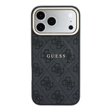 Apple iPhone 18 Pro Max Kılıf Guess Orjinal Lisanslı M-safe Şarj Özellikli Metal Kamera Çerçeveli C-Magnet 4G Desenli Yazı Logolu Kapak