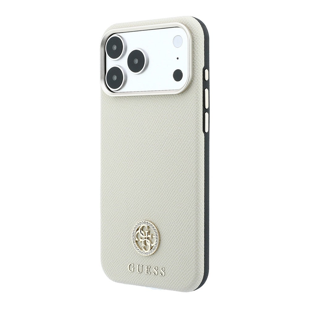Apple iPhone 18 Pro Max Kılıf Guess Orjinal Lisanslı M-safe Şarj Özellikli PU Taşlı Metal 4G ve Yazı Logolu Kapak