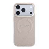Apple iPhone 18 Pro Max Kılıf Guess Orjinal Lisanslı M-safe Şarj Özellikli Sıcak Baskılı Yazı Logolu C-Magnet PU Deri Peony Kapak