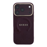 Apple iPhone 18 Pro Max Kılıf Guess Orjinal Lisanslı M-safe Şarj Özellikli Sıcak Baskılı Yazı Logolu C-Magnet PU Deri Peony Kapak