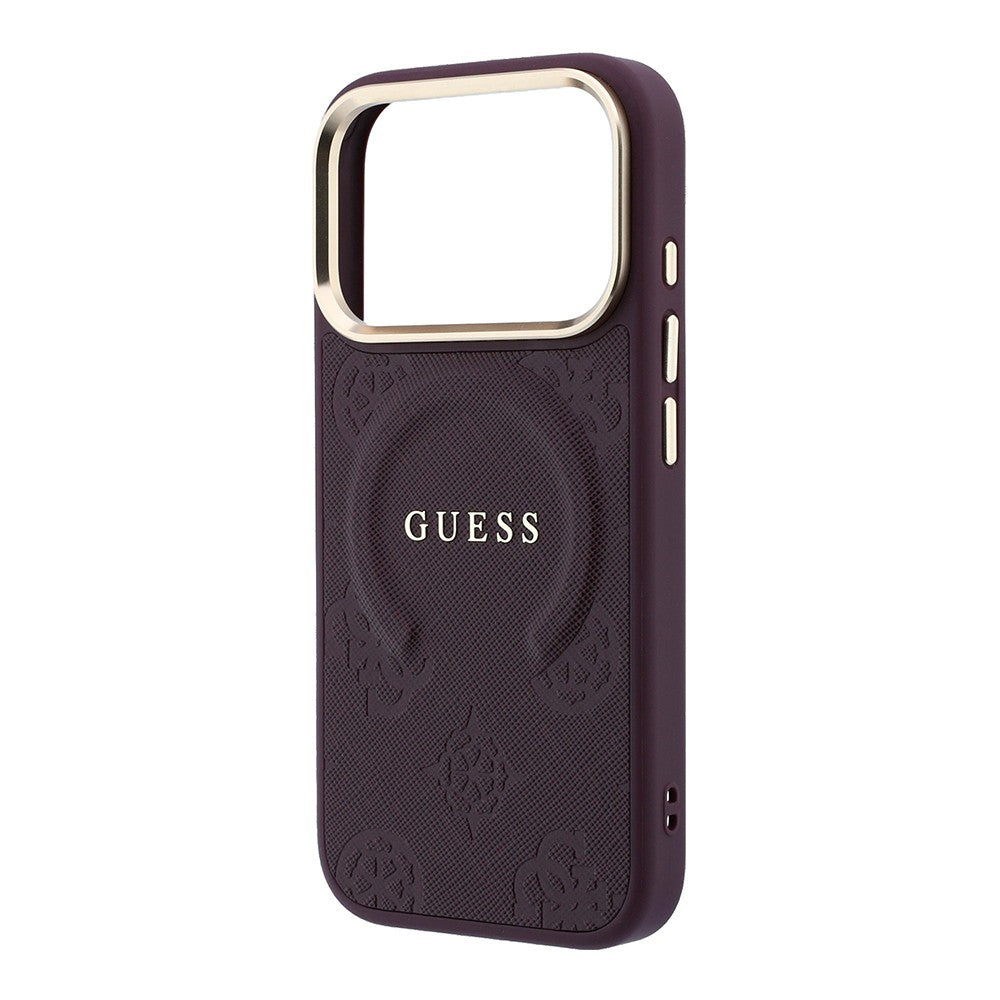Apple iPhone 18 Pro Max Kılıf Guess Orjinal Lisanslı M-safe Şarj Özellikli Sıcak Baskılı Yazı Logolu C-Magnet PU Deri Peony Kapak