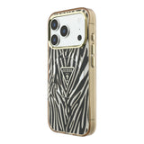 Apple iPhone 18 Pro Max Kılıf Guess Orjinal Lisanslı M-safe Şarj Özellikli Üçgen Logolu Zebra Desenli Silikon Kapak