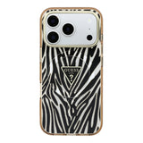 Apple iPhone 18 Pro Max Kılıf Guess Orjinal Lisanslı M-safe Şarj Özellikli Üçgen Logolu Zebra Desenli Silikon Kapak