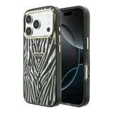 Apple iPhone 18 Pro Max Kılıf Guess Orjinal Lisanslı M-safe Şarj Özellikli Üçgen Logolu Zebra Desenli Silikon Kapak