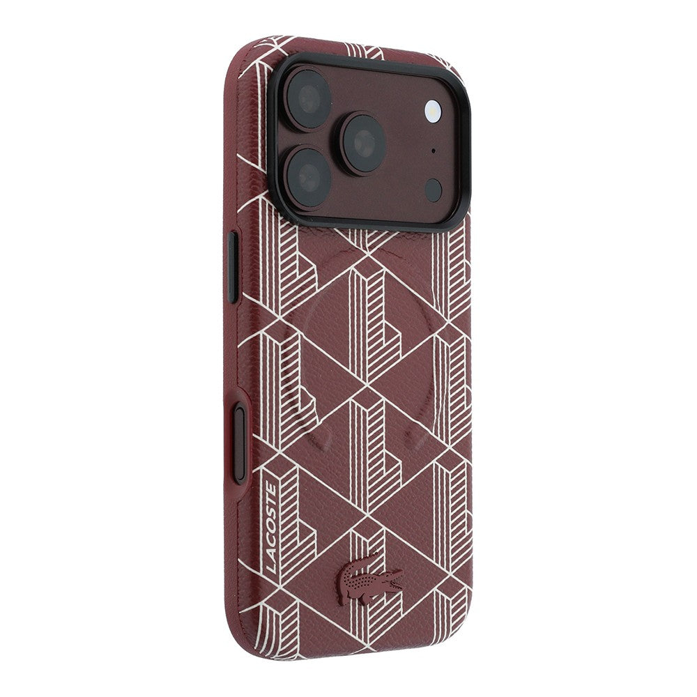 Apple iPhone 18 Pro Max Kılıf Lacoste Orjinal Lisanslı M-safe Şarj Özellikli Metal Logolu Deri Karışık Monogram Desenli Kapak
