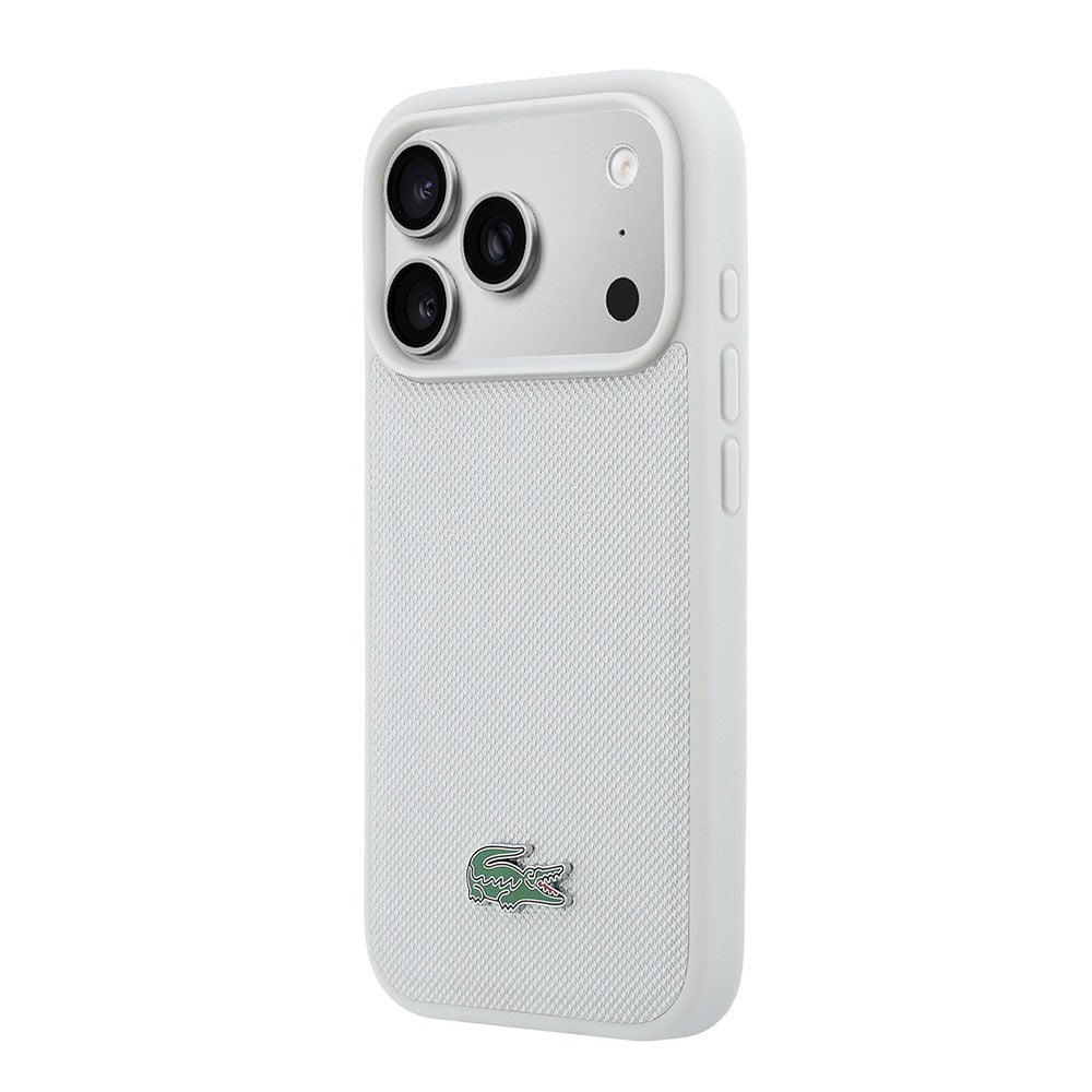 Apple iPhone 18 Pro Max Kılıf Lacoste Orjinal Lisanslı M-safe Şarj Özellikli PU Pike Desenli Metal Logolu Kapak