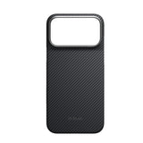 Apple iPhone 18 Pro Max Kılıf M-safe Şarj Özellikli 1500D Aramid Karbon Fiber Pitaka Ultra-Slim Classic Serisi Black-Grey Twill Kapak