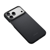 Apple iPhone 18 Pro Max Kılıf M-safe Şarj Özellikli 1500D Aramid Karbon Fiber Pitaka Ultra-Slim Classic Serisi Black-Grey Twill Kapak