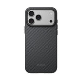 Apple iPhone 18 Pro Max Kılıf M-safe Şarj Özellikli Aramid Karbon Fiber Pitaka Military-Grade Classic Serisi New Logo Black-Grey Twill Kapak
