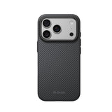 Apple iPhone 18 Pro Max Kılıf M-safe Şarj Özellikli Aramid Karbon Fiber Pitaka Military-Grade Classic Serisi New Logo Black-Grey Twill Kapak