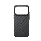 Apple iPhone 18 Pro Max Kılıf M-safe Şarj Özellikli Aramid Karbon Fiber Pitaka Military-Grade Classic Serisi New Logo Black-Grey Twill Kapak
