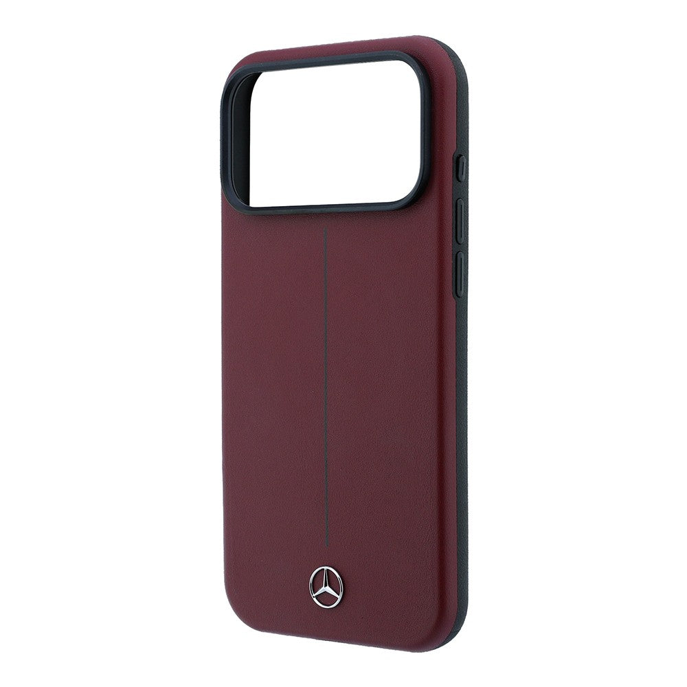 Apple iPhone 18 Pro Max Kılıf Mercedes Benz Orjinal Lisanslı M-safe Şarj Özellikli Metal Yıldız Logolu Çizgili Deri Kapak