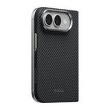 Apple iPhone Duo Kılıf M-safe Şarj Özellikli 600D Aramid Karbon Fiber Pitaka Edge Serisi Black-Grey Twill Kapak