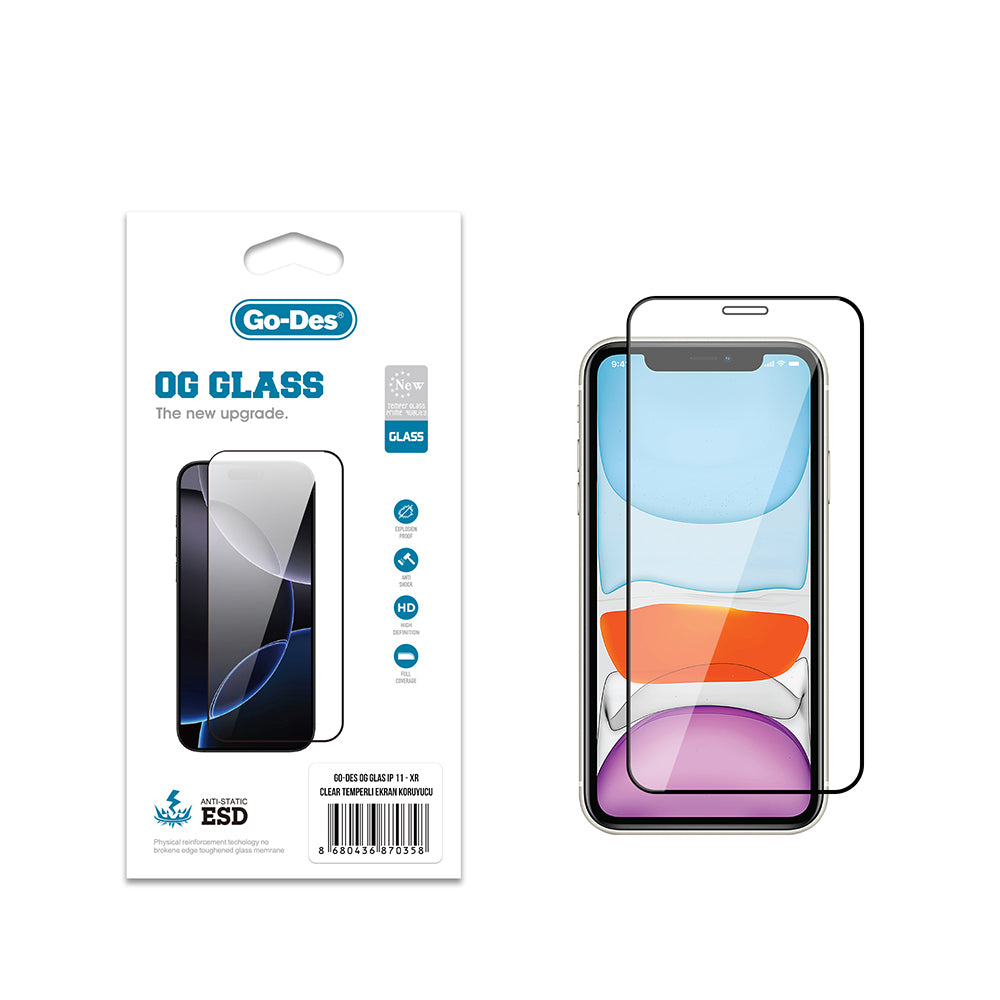 Apple iPhone XR 6.1 Go Des OG Glass Antistatik Temperli Cam Ekran Koruyucu