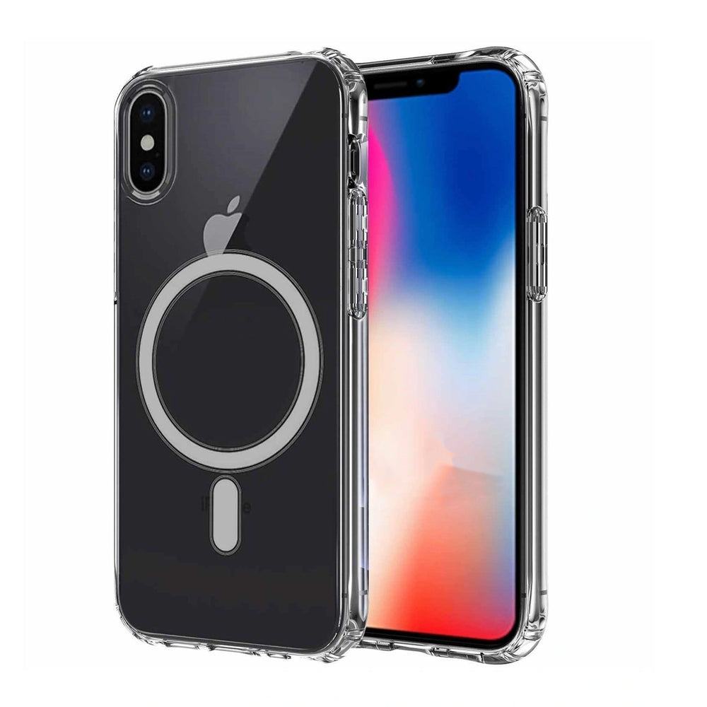 Apple iPhone XS 5.8 Kılıf M-safe Şarj Özellikli Şeffaf Sert PC Zore Embos Kapak