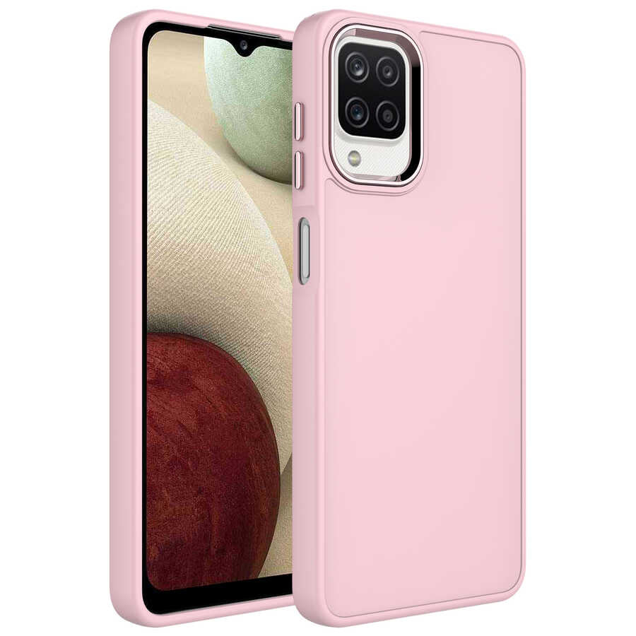 Galaxy M22 Kılıf Metal Çerçeve ve Buton Tasarımlı Silikon Zore Luna Kapak