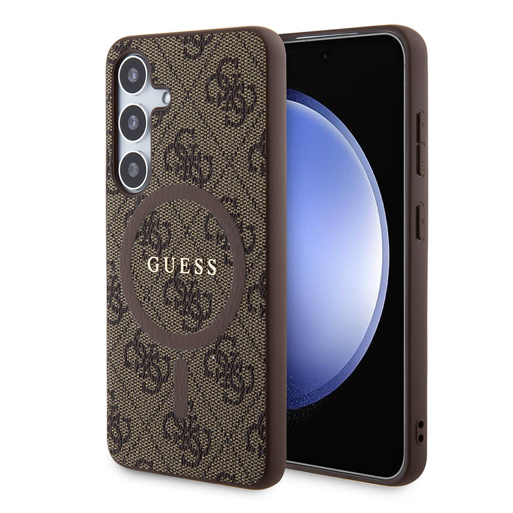 Galaxy S24 Kılıf Guess Orjinal Lisanslı M-safe Şarj Özellikli PU Halkalı 4G Desenli Yazı Logolu Kapak