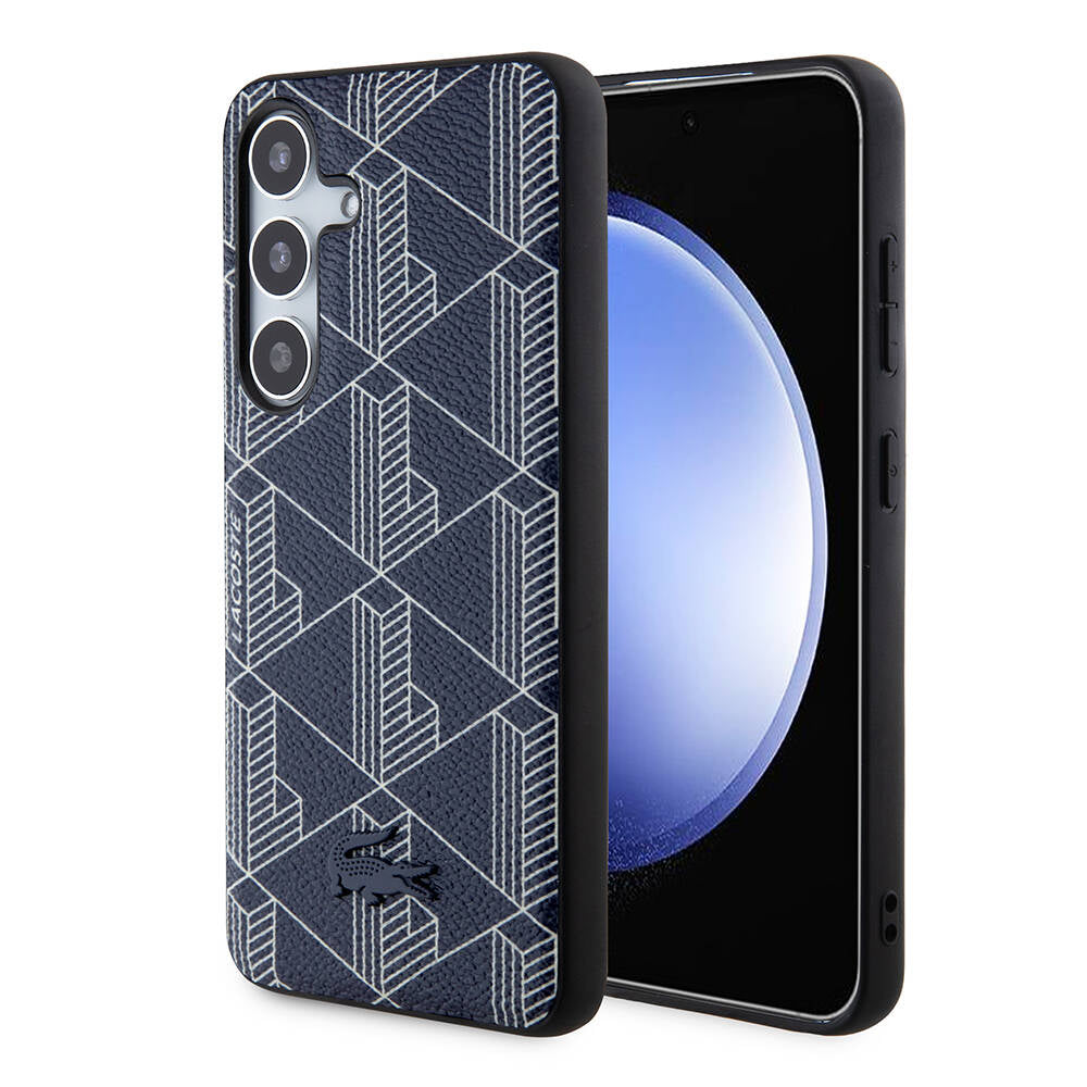 Galaxy S24 Kılıf Lacoste Orjinal Lisanslı M-safe Şarj Özellikli PU Deri Görünümlü Karışık Monogram Desenli Kapak