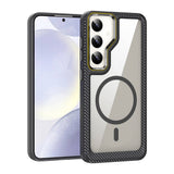 Galaxy S24 Kılıf M-safe Şarj Özellikli Sert PC Karbon Fiber Kenar Tasarımlı Zore Libero Kapak
