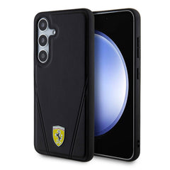 Galaxy S24 Plus Kılıf Ferrari Orjinal Lisanslı M-safe Şarj Özellikli Sıcak Baskı V Çizgili Deri Kapak