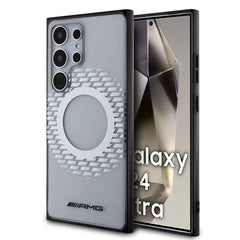 Galaxy S24 Ultra Kılıf AMG Orjinal Lisanslı M-safe Şarj Özellikli Eşkenar Dörtgen Desenli Transparan Kapak