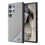 Galaxy S24 Ultra Kılıf BMW Orjinal Lisanslı M-safe Şarj Özellikli M Logolu Üç Çizgili Delikli Deri Kapak