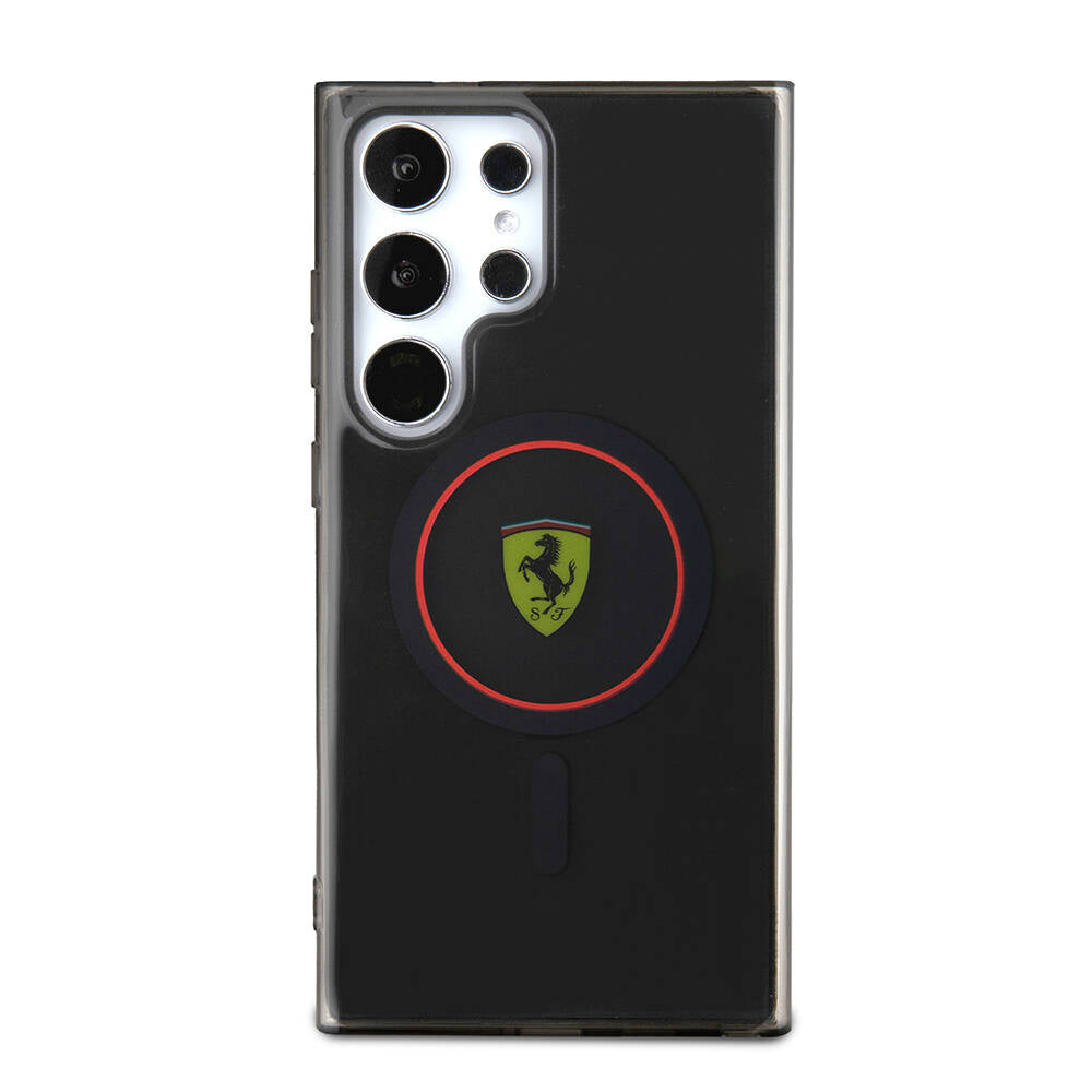 Galaxy S24 Ultra Kılıf Ferrari Orjinal Lisanslı M-safe Şarj Özellikli Füme İç Yüzey Circle Line Kapak
