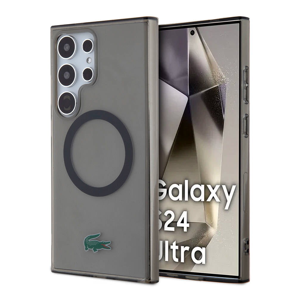 Galaxy S24 Ultra Kılıf Lacoste Orjinal Lisanslı M-safe Şarj Özellikli Transparan Timsah Logo Baskılı Kapak
