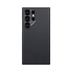 Galaxy S24 Ultra Kılıf M-safe Şarj Özellikli 600D Aramid Fiber Pitaka Ultra-Slim Classic Serisi Black-Grey Twill Kapak