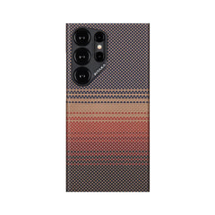 Galaxy S24 Ultra Kılıf M-safe Şarj Özellikli Aramid Fiber Pitaka Tactile Woven Sunset-Moonrise Serisi Sunset Kapak