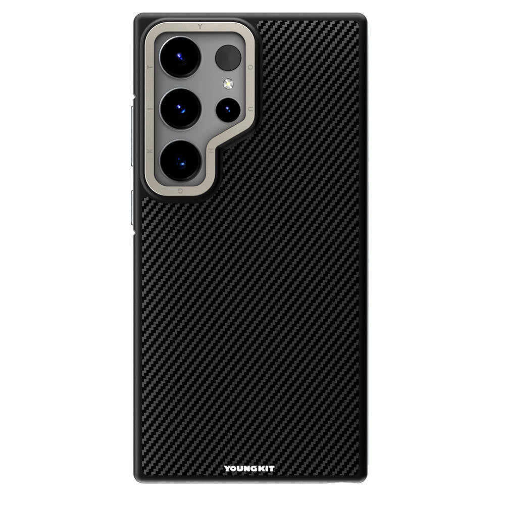Galaxy S24 Ultra Kılıf M-safe Şarj Özellikli Aramid Fiber Tasarımlı Youngkit 600D Kevlar Serisi Kapak