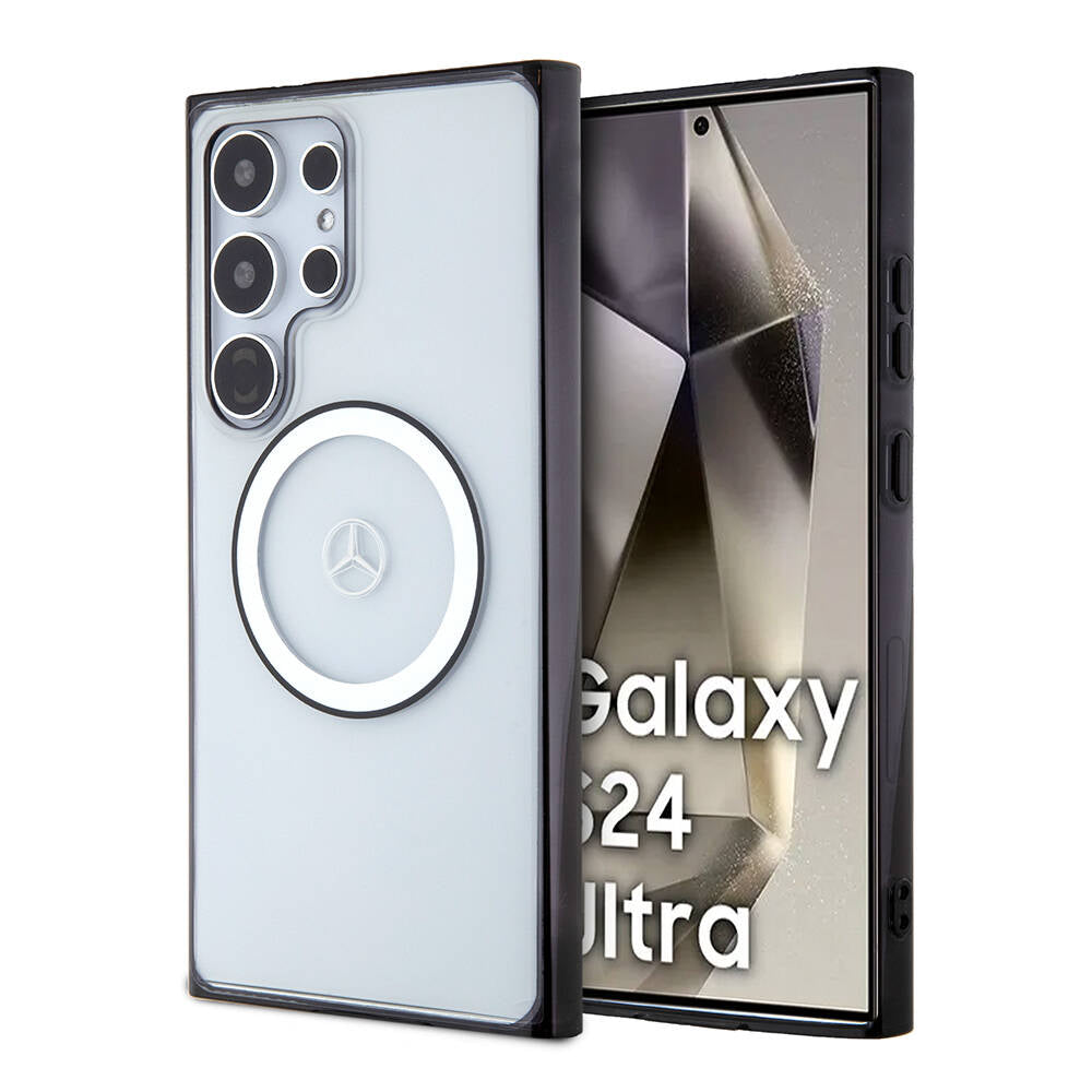 Galaxy S24 Ultra Kılıf Mercedes Benz Orjinal Lisanslı M-safe Şarj Özellikli PC TPU Transparan Black Ring Kapak