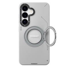 Galaxy S25 Kılıf M-safe Şarj Özellikli 360° Standlı Basit Mat Deri Desenli Youngkit Tech Leather Serisi Kapak