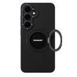 Galaxy S25 Kılıf M-safe Şarj Özellikli 360° Standlı Basit Mat Deri Desenli Youngkit Tech Leather Serisi Kapak