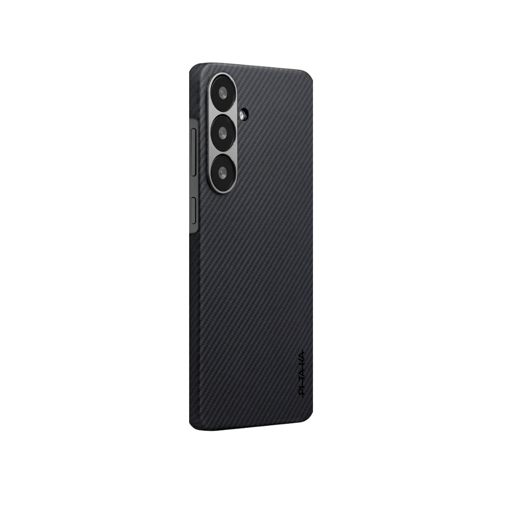 Galaxy S25 Kılıf M-safe Şarj Özellikli 600D Aramid Fiber Pitaka Ultra-Slim Classic Serisi Black-Grey Twill Kapak