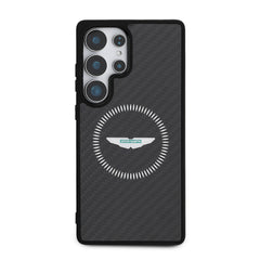 Galaxy S25 Ultra Kılıf Aston Martin Orjinal Lisanslı M-safe Şarj Özellikli Radyal Halka ve Karbon Fiber Tasarımlı Kapak