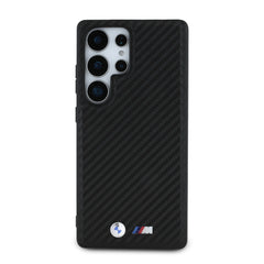 Galaxy S25 Ultra Kılıf BMW Orjinal Lisanslı M-safe Şarj Özellikli Karbon Fiber Tasarımlı ve Metal Logolu PU Deri Kapak