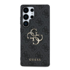 Galaxy S25 Ultra Kılıf Guess Orjinal Lisanslı PU Deri 4G Desenli Metal Büyük 4G ve Yazı Logolu Kapak