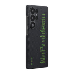 Galaxy S25 Ultra Kılıf M-safe Şarj Özellikli Lumintex Teknolojili Fosforlu Aramid Fiber Pitaka Tactile Woven Aries Serisi Kapak