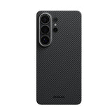 Galaxy S26 Ultra Kılıf M-safe Şarj Özellikli 600D Aramid Fiber Pitaka Ultra-Slim Classic Serisi Black-Grey Twill Kapak