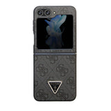 Galaxy Z Flip 5 Kılıf Guess Orjinal Lisanslı PU Deri Taşlı Üçgen Logo 4G Desenli Strass Kapak