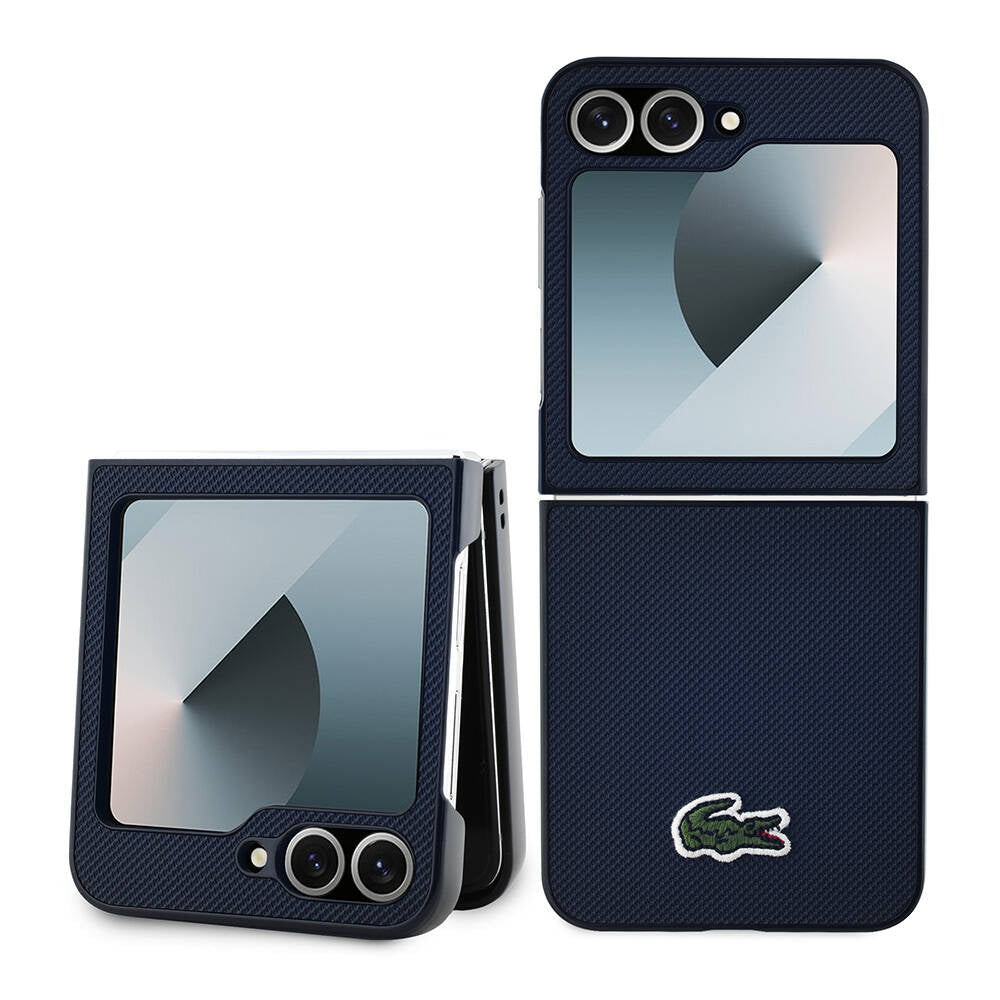 Galaxy Z Flip 6 Kılıf Lacoste Orjinal Lisanslı M-safe Şarj Özellikli Pike Desenli Arka Yüzey İkonik Timsah Dokuma Logolu Kapak