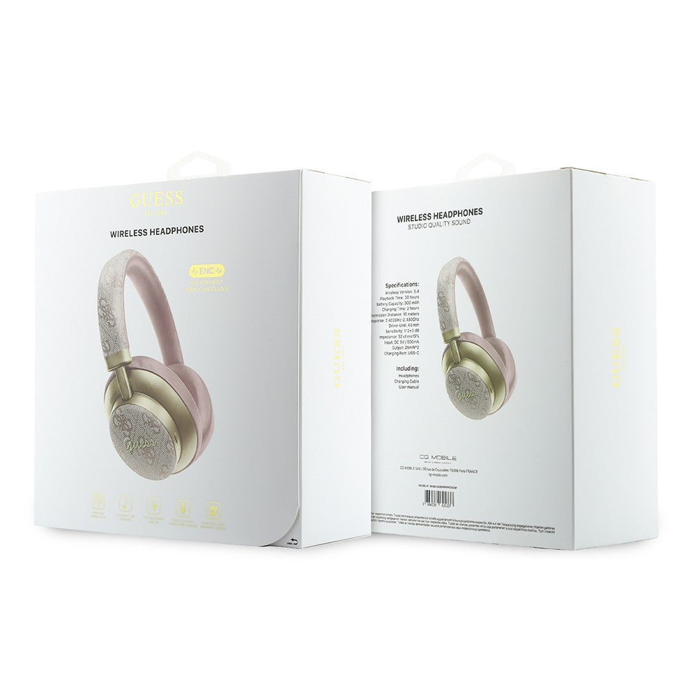 Guess Orjinal Lisanslı ENC PU 4G Desenli Metal Yazı Logolu Kulak Üstü Bluetooth Kulaklık v5.4